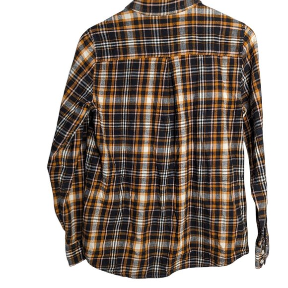 Garnet Hill Button Up Flannel Shirt Size 4 Small Black Yellow Plaid 100% Cotton - Picture 4 of 4